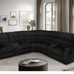 Black Reclining Sofa With Cup Holders And Storage 