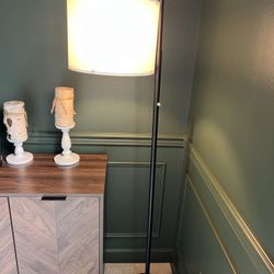 Set Of 2 Black Standing Lamps With White Lamp Shades