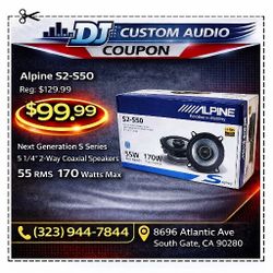 Alpine S Series Car Speakers 1 Set 5 1/4" 2-Way Coaxial Speaker System 170 Watts S2-S50 🚨 Payment Options Available 🚨 No Credit Needed 🚨 