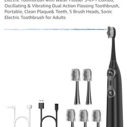 Electric Toothbrush with Water Flosser 3-in-1 Combo, Oscillating & Vibrating Dual Action Flossing Toothbrush, Portable, Clean Plaque& Teeth, 5 Brush H