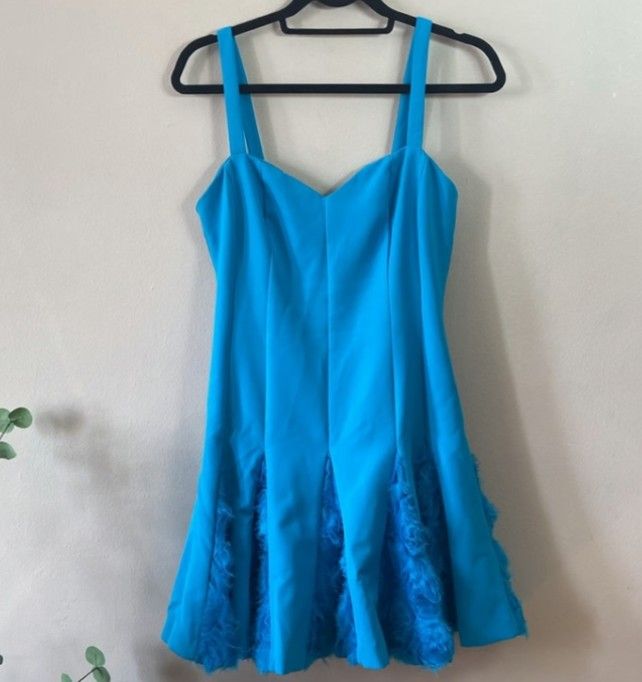 New Jewel Badgley Mischka Blue Turquoise Summer Fit Flare Cocktail Party Dress 6