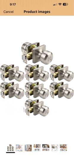 Brushed Nickel Door Knobs, Interior Door Knob with Square Base, Closet Levers for Passage Hallway, Keyless Stainless Steel Indoor Door Handle, 8 Pack
