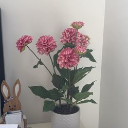 [Moving out] Pink Artificial Dahlia Plant in White Pot