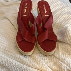 Prada Wedge REAL leather Sandals Size 39