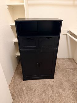 Black Wood Storage Cabinet with Drawers