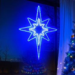 Large 43.3'' x32.68'' Star of Bethlehem, 220 LEDs Bright Waterproof Blue White LED Bethlehem Light, Plug In Motif Christmas Light Outdoor for Home Wal