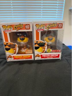 Funko Pop Chester Cheetah #77 Target GITD + #117 BoxLunch Flamin' Hot GITD w/ Protectors
