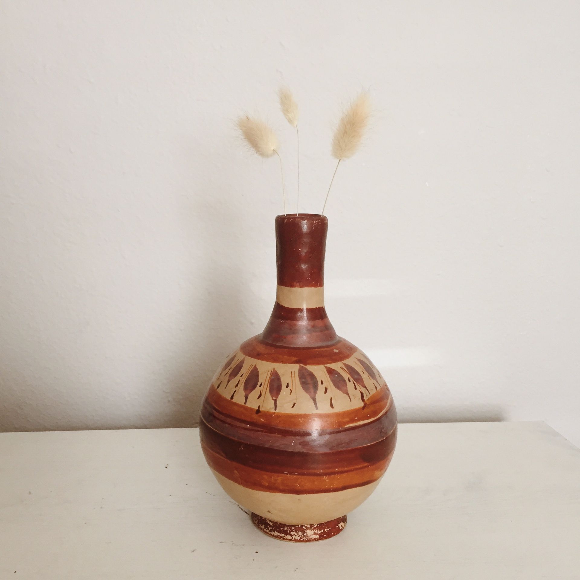 Vintage Hand Painted Petite Terra Cotta Bud Vase from Mexico