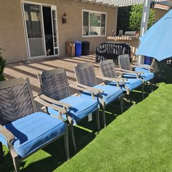 Patio Table, 6 Chairs And Umbrella 
