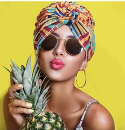 Multi print African pre-tied bonnet