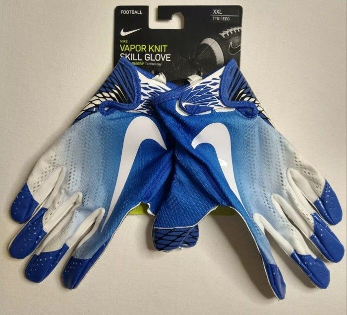 Brand New Nike Vapor Knit Skill Football Gloves Blue White Men Sizes Medium, 2XL