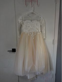Ivory and peach lace tulle girls party dress