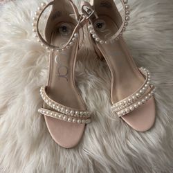 Pearl Embellished Block Heel Sandals Size 8