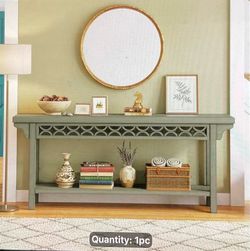 70.8 inch sturdy wooden long console table rustic entryway with storage Grayish color