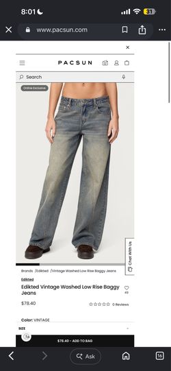 Edikted Vintage Washed Low Rise Baggy Jeans size small