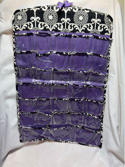 JEWELRY ORGANIZER Hanging Double-Sided Purple Clear Pockets