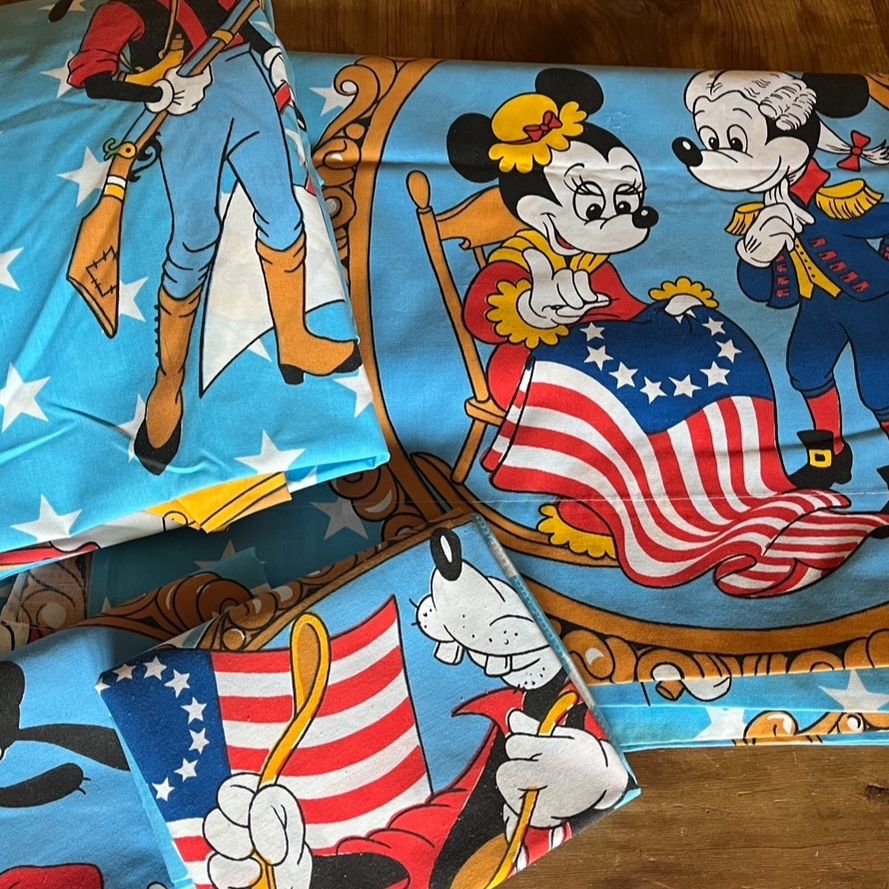 Vintage Wasuma Bicentennial Disney 1776 Mickey Twin Bed Sheet Set