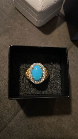 Vintage China Silver Gold Plated Turquoise Ring 