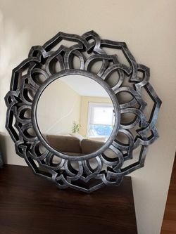 24” Ornate Black & Silver Decorative Wall Mirror