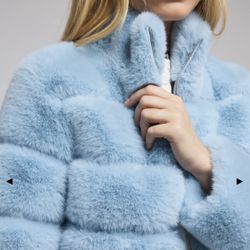 Blue Bomber Crop Jacket Faux Fur 