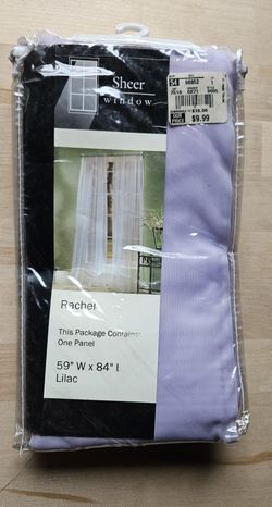 NWT, Rachel Ray sheer window panel in lilac, measuring 59" W x 84" L