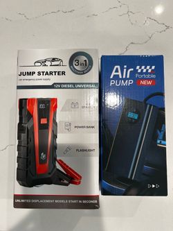 Portable jump starter and air inflater