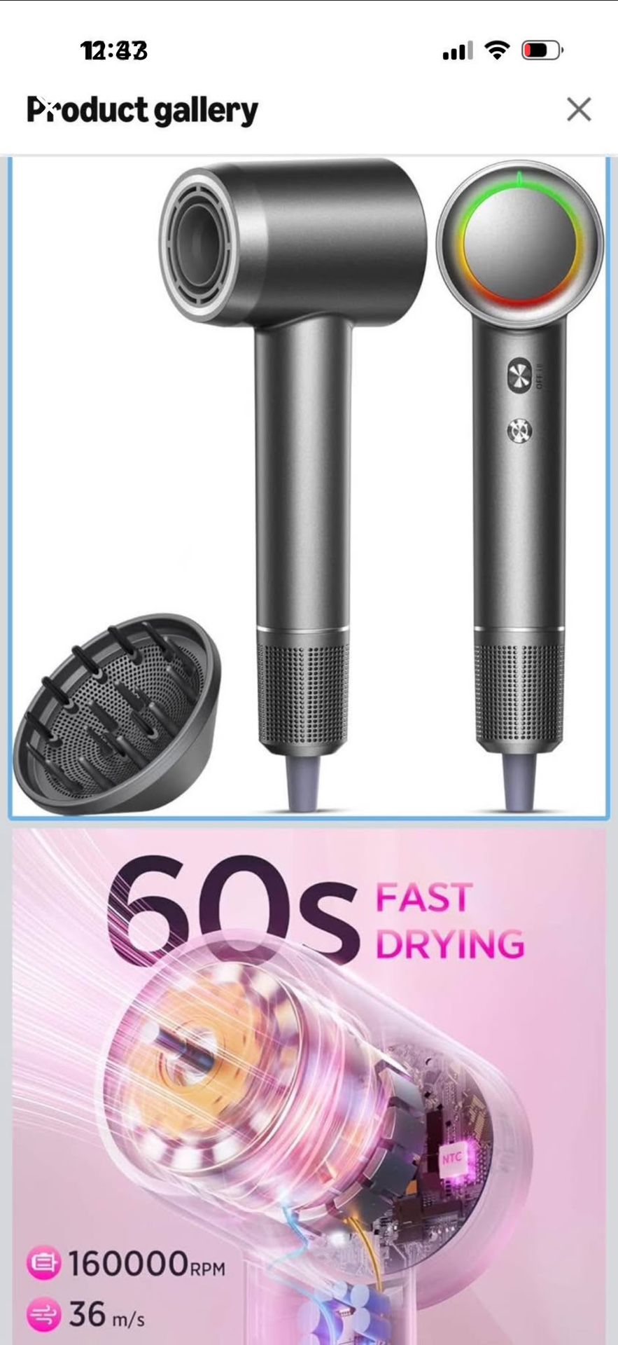 Hair Dryer, 160000 RPM Professional High-Speed Blow Dryer 500 Millions Negative lonic Care Hair Drye