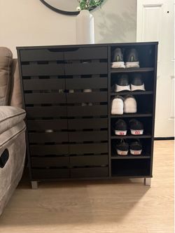 Dark Wood Shoe Storage Cabinet