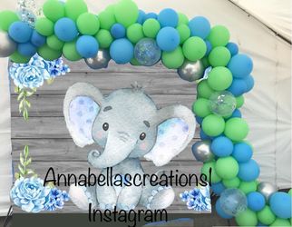 Baby shower decor, baby shower elephant, elephant theme decoration, party decoration, balloons garland, backdrop, balloons arch