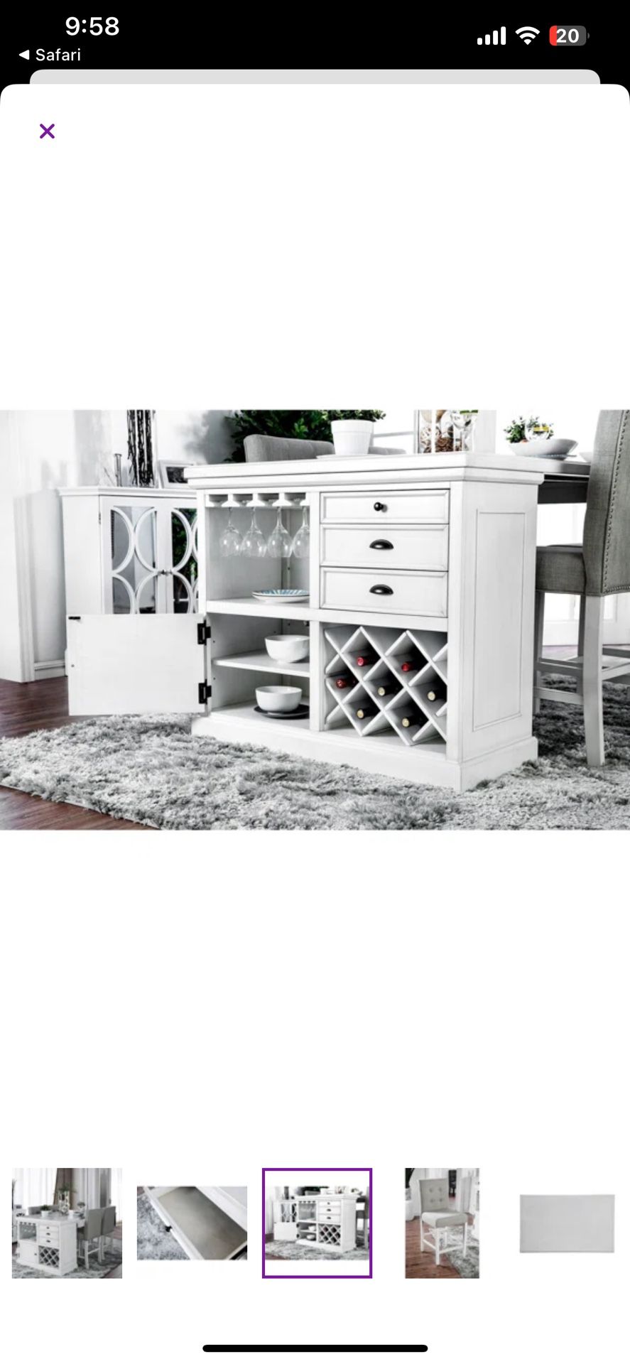 White Dining Table with built in drawers shelving and wine glass racks