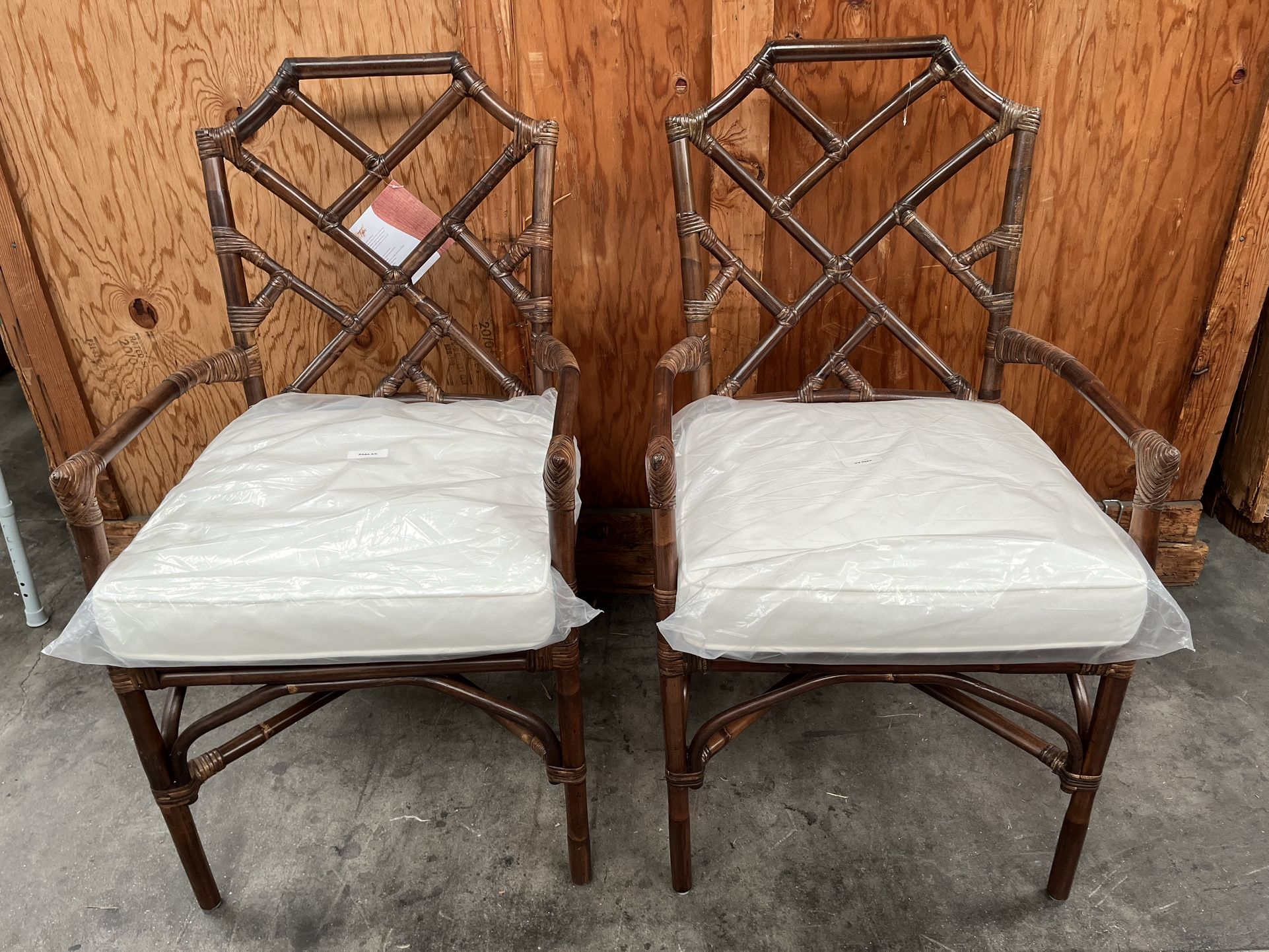 New Pacific Direct Kara 21" Fabric and Rattan Chair in Brown (Set of 2)