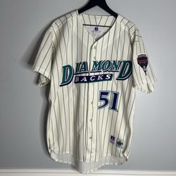 Arizona Diamondbacks Randy Johnson Baseball Jersey Mens 48 Pinstripe White Authentic Russell Athletic