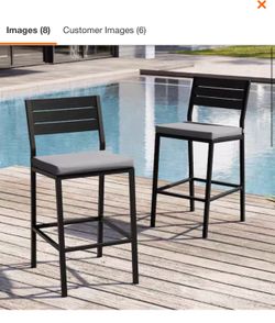 Metal Outdoor Bar Stool with Cushion in Light Gray 2-Piece