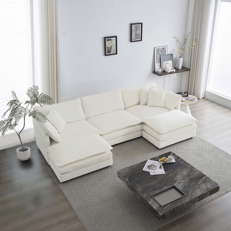 112” White Chenille Modular U-Shaped Sectional Sofa [NEW IN BOX] **Retails for $1500 <Assembly Required> 