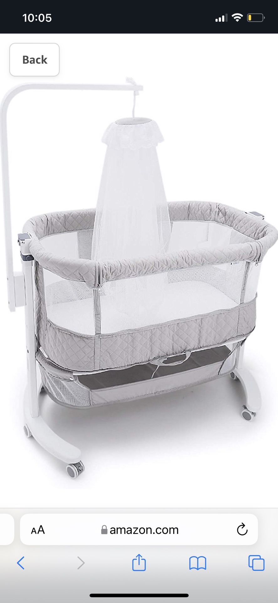 beiens 2-in-1 Baby Bassinet, Wooden Bedside Sleeper Baby Bed Cribs with Removable Mosquito Net, Adjustable Baby Nursery Bed for Infant, Newborn, Baby 