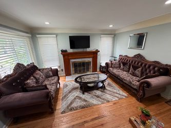 Victorian-Style Sofa Set + Coffee Table - 3 Pieces