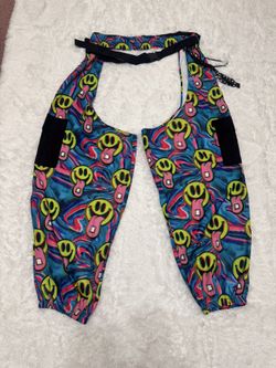New 2x happy face neon cargo pants chaps festival y2k rave raver outfit 