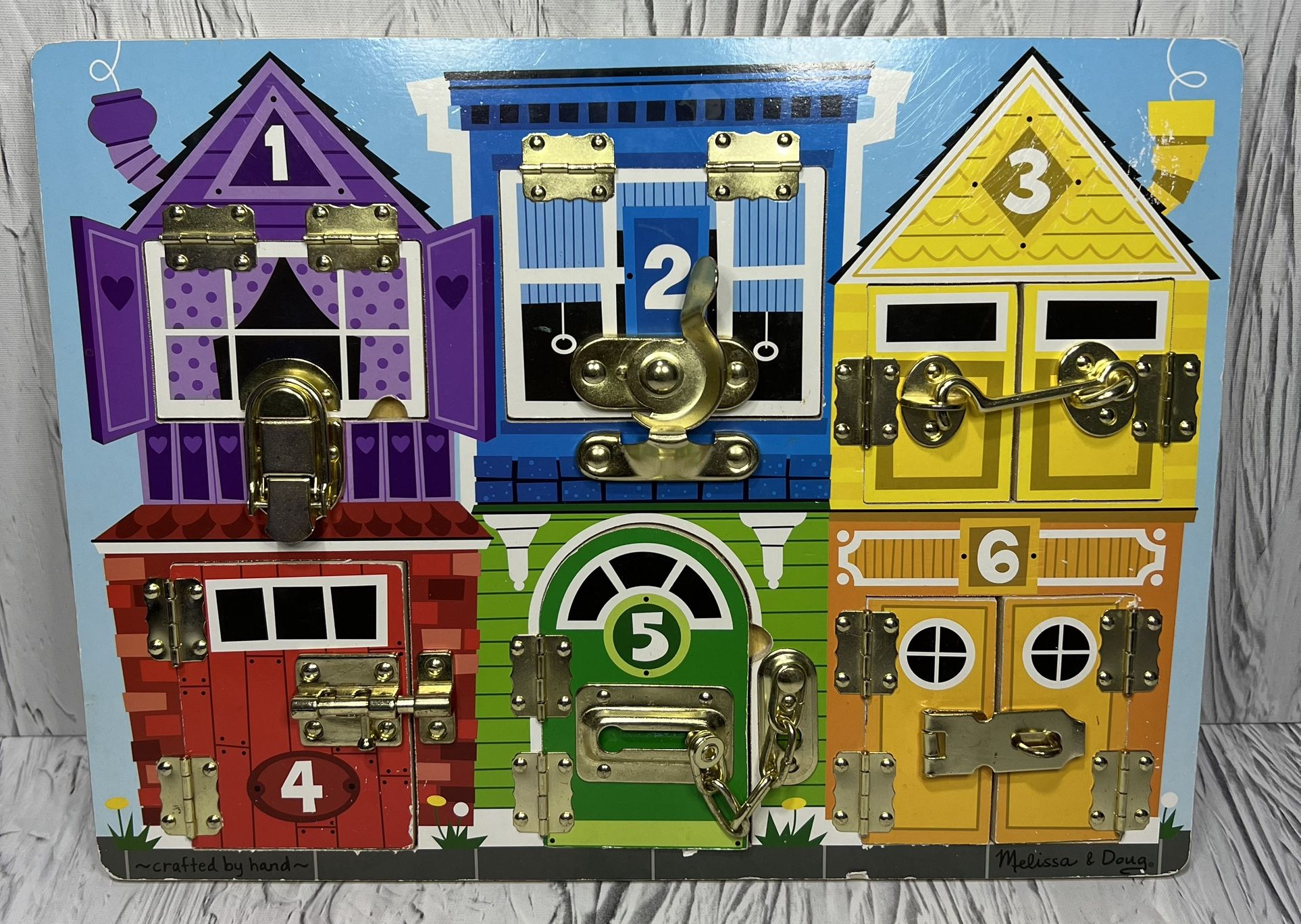 ~Melissa & Doug Wooden Latches Board Latch Locks Doors Windows Puzzle Game
