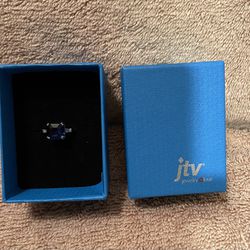JTV Lab Created Blue Spinel Rhodium Over Sterling Silver Ring