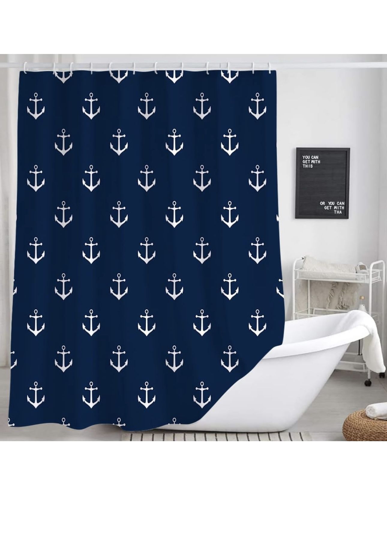 Gray Tree Shower Curtain for Bathroom, Neutral Birch Forest Rowley Birds Fabric Shower Curtains Set, Rustic Abstract Black and White Restroom Decor Ac