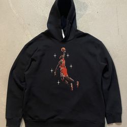 JORDAN Mens Graphic Hoodie Jumper MJ Flying XL Black Cotton Pixelated