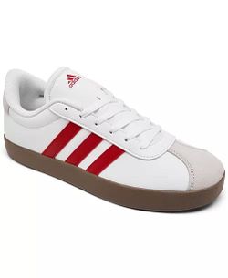 Adidas White Low-Top Sneakers with Red Stripes