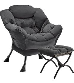 Lazy Chair with Folding Ottoman Modern Large Accent Chair,Contemporary Lounge Leisure Sofa Chair with Armrests Upholstered Sofa Armchair Reading Chair