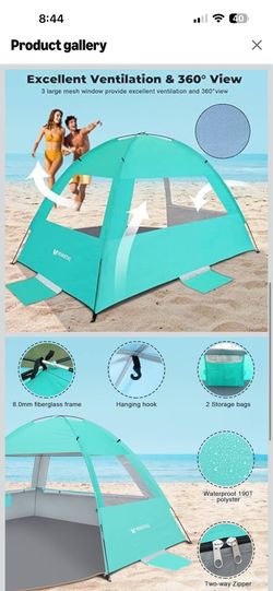 Venustas Beach Tent Sun Shelter for 3/4/6/8 Person, UPF 50+ UV Protection Beach Canopy, Lightweight and Easy Setup Cabana, Portable Shade Tent