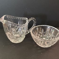 Vintage Cut Glass Creamer And Small Bowl