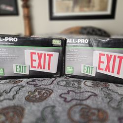 ALL-PRO LED Exit Sign Red/Green Lettering Emergency Sign Two NEW Signs