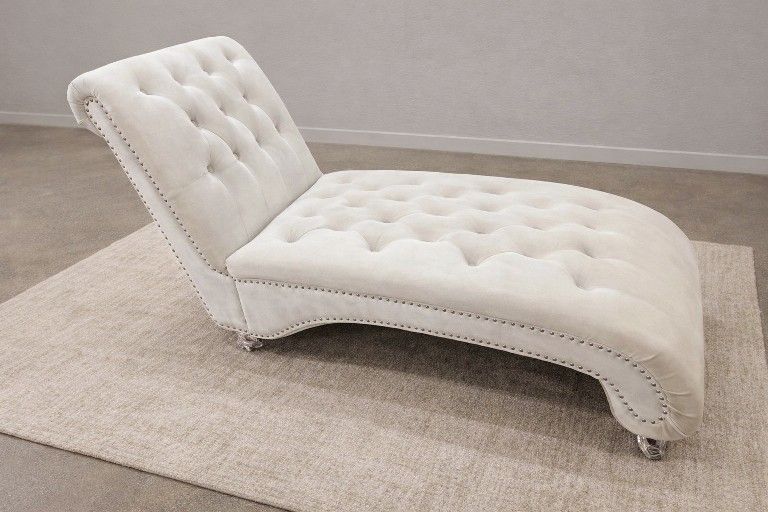 Armless Velve Chaise Lounge Indoor, Button Tufted Upholstered Lounge Chair with Solid Acrylic legs