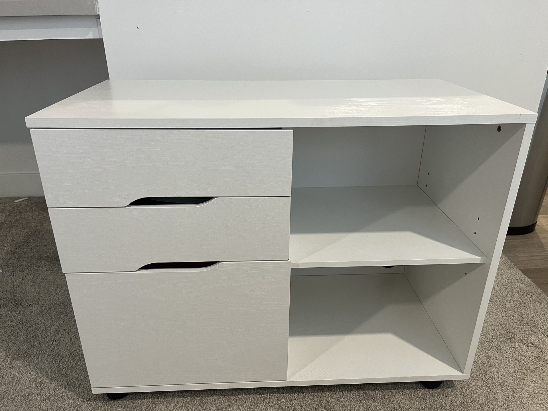 Filing Cabinet Wood Under Desk Storage Organizer with Wheels, Printer Stand & Open Shelves