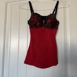 ❤️🖤 Black Lace & Red Satin Bustier Camisole – Worn Once