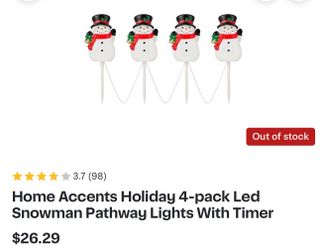 Home Accents Holiday 4-pack Led Snowman Pathway Lights With Timer